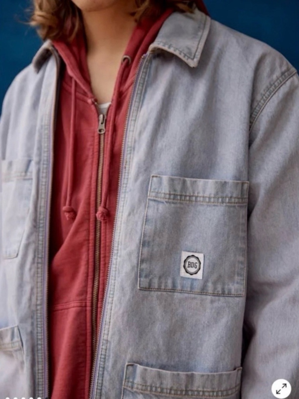 BDG Urban Outfitters Oversized Denim Zip Chore Coat light gray jacket Men’s LG